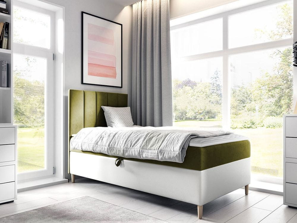 Veneti Hotelová jednolôžková posteľ 80x200 ROCIO 1 - biela ekokoža / khaki, pravé prevedenie + topper ZDARMA