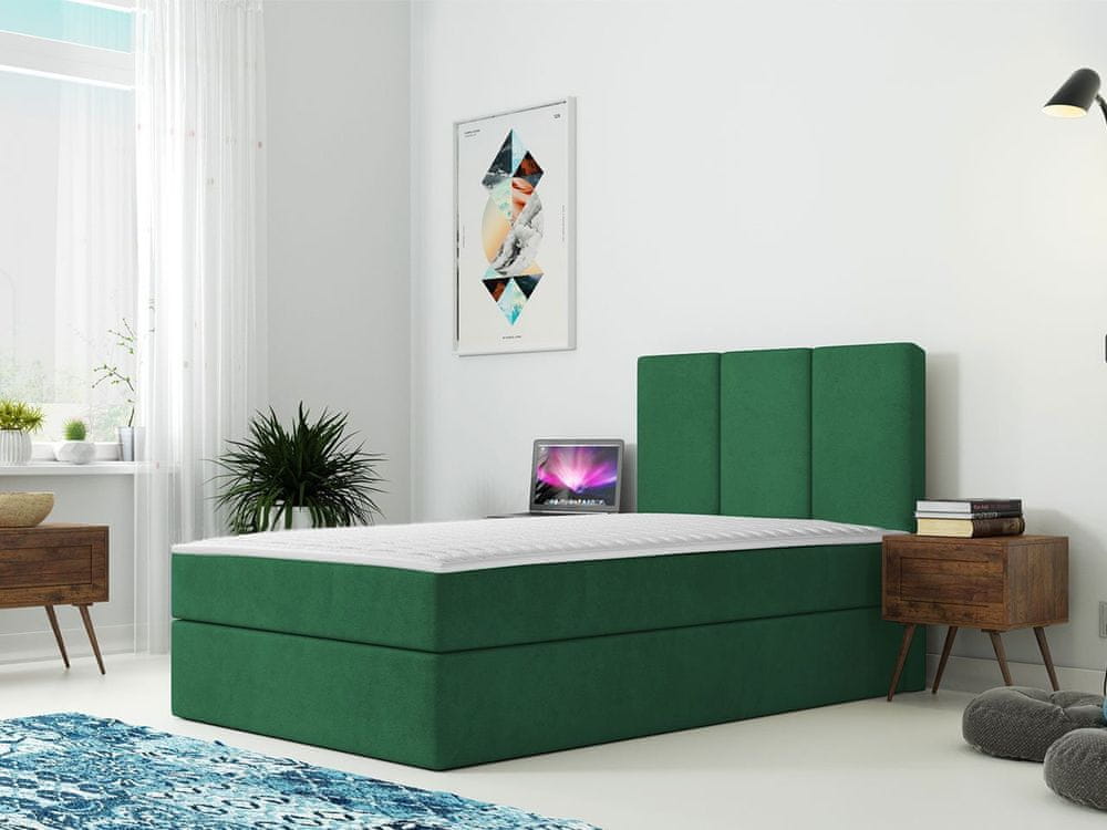 Veneti Kontinentálna detská posteľ 100x200 LOBO - zelená, ľavé prevedenie + topper ZDARMA