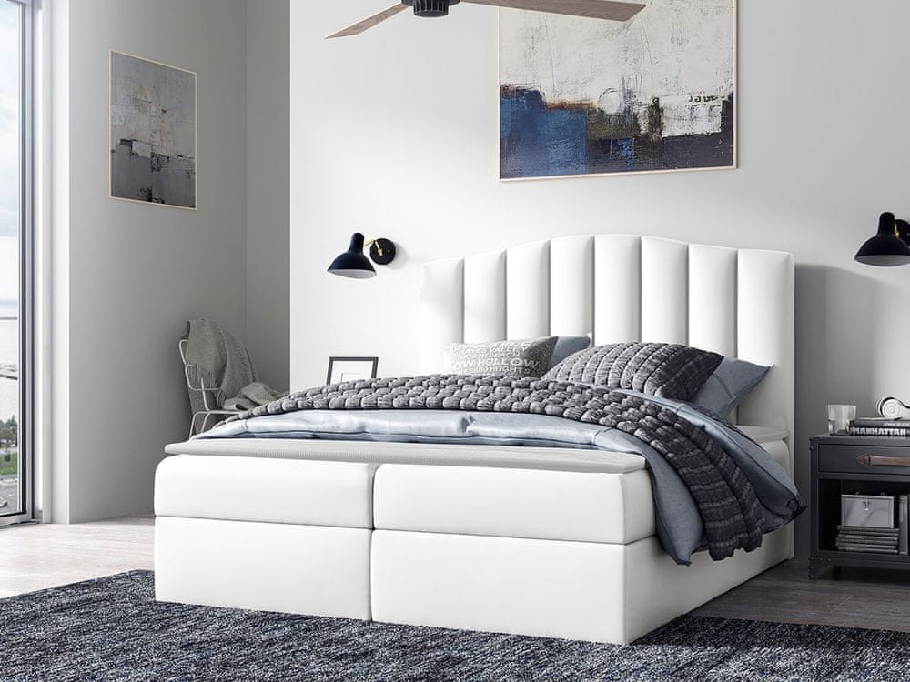 Veneti Boxspringová jednolôžková posteľ 120x200 REYA - biela ekokoža + topper ZDARMA