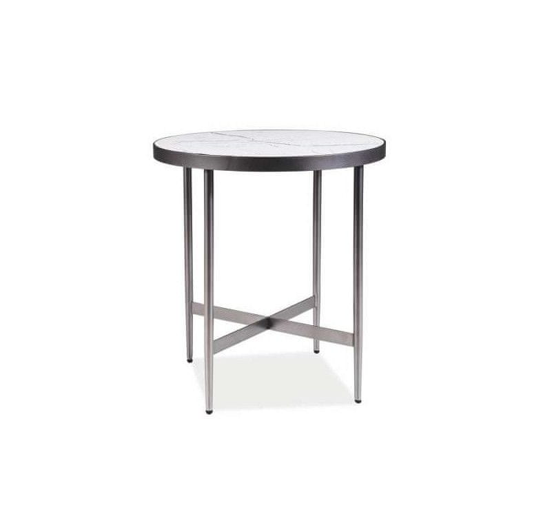 Veneti Odkladací stolík SPIKE - biely mramor / šedý
