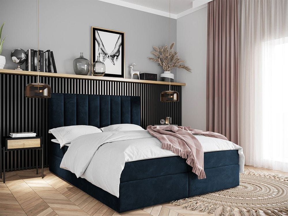 Veneti Hotelová manželská posteľ 160x200 MANNIE 2 - modrá + topper ZDARMA