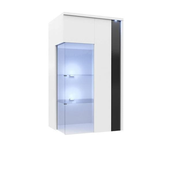 Veneti Závesná vitrína s LED osvetlením BANTRY 3 - biela / lesklá biela / lesklá čierna, pravá