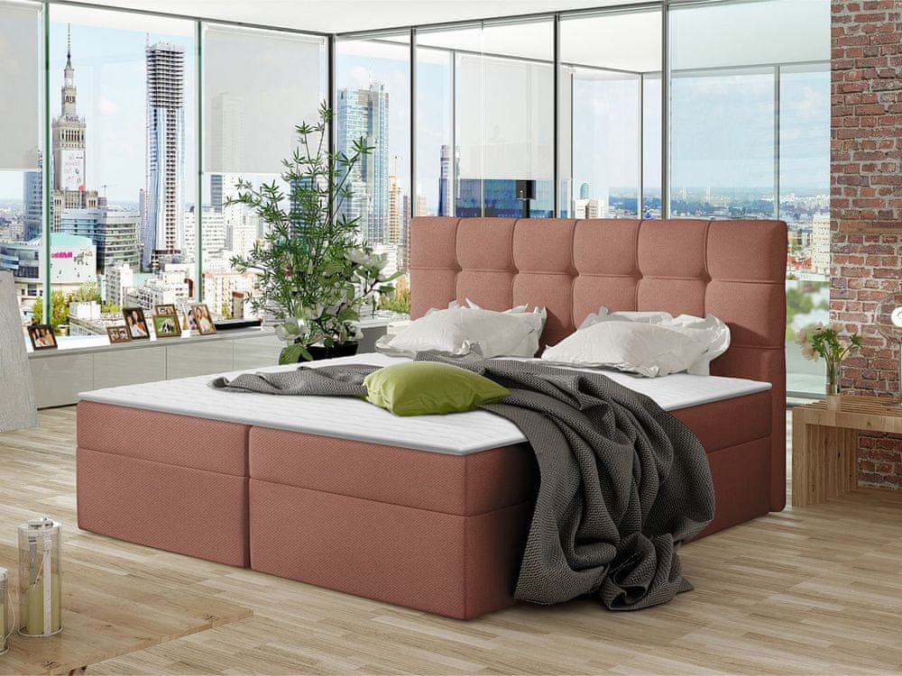 Veneti Boxpringová manželská posteľ 140x200 CLARA - ružová + topper ZDARMA