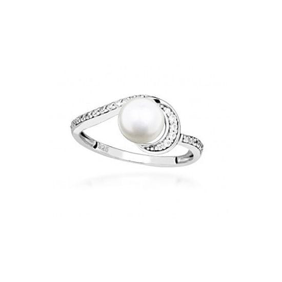 Silver Cat Strieborný prsteň s kubickými zirkónmi a pravou perlou SC496