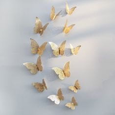 PIPPER. Samolepka na stenu "Metalické Motýle - Zlaté" 12 ks 8-12 cm