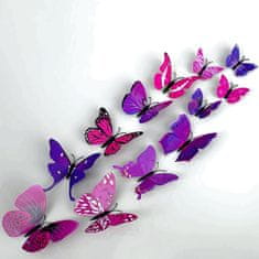 PIPPER. Samolepka na stenu "Realistické plastové 3D Motýle - Fialové" 12ks 5-12 cm