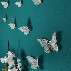 PIPPER. Samolepka na stenu "Metalické Motýle - Strieborné“ 12 ks 8-12 cm