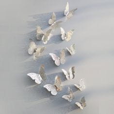 PIPPER. Samolepka na stenu "Metalické Motýle - Strieborné“ 12 ks 8-12 cm