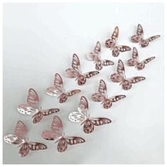 PIPPER. Samolepka na stenu "Metalické Motýle - Ružové" 12 ks 8-12 cm