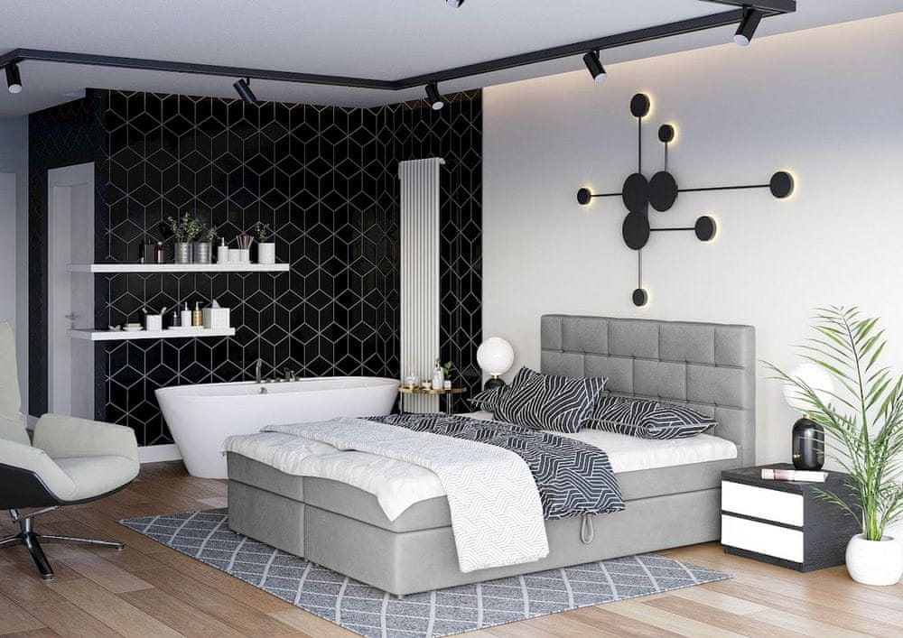 Veneti Boxspringová posteľ s úložným priestorom WALLY COMFORT - 140x200, šedá