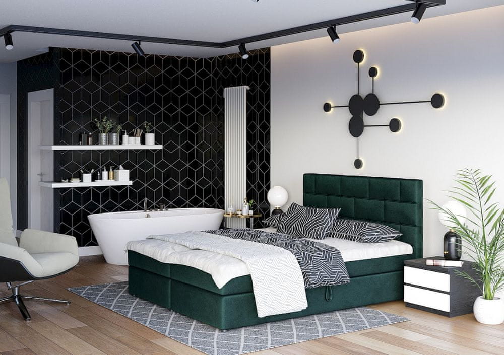 Veneti Boxspringová posteľ s úložným priestorom WALLY COMFORT - 200x200, zelená