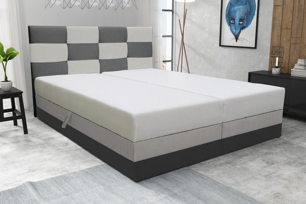 Veneti Boxspringová posteľ s úložným priestorom MARLEN COMFORT - 200x200, šedá / béžová