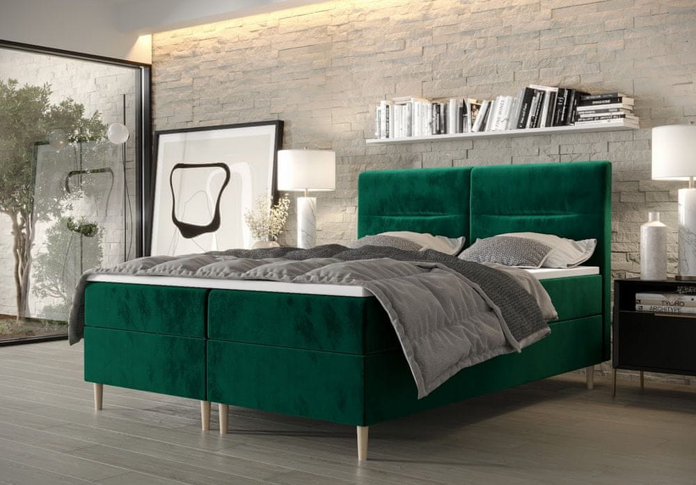 Veneti Boxspringová posteľ s úložným priestorom HENNI COMFORT - 180x200, zelená