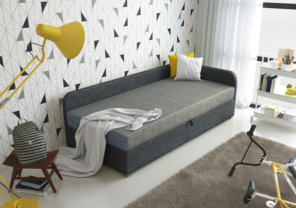 Veneti Jednolôžková čalúnená posteľ VALESKA COMFORT - 100x200, pravá, svetlo šedá / šedá