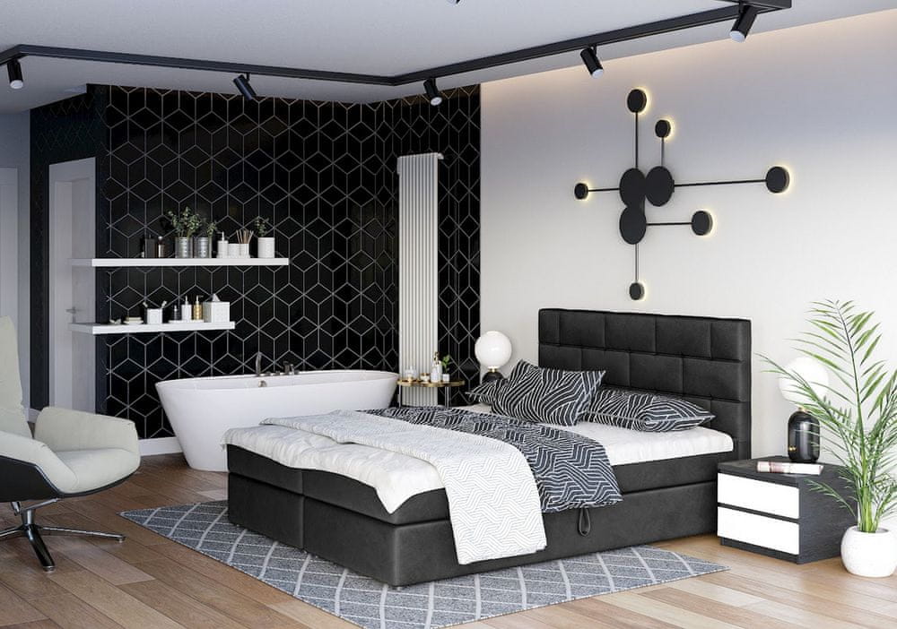 Veneti Boxspringová posteľ s úložným priestorom WALLY COMFORT - 200x200, čierna