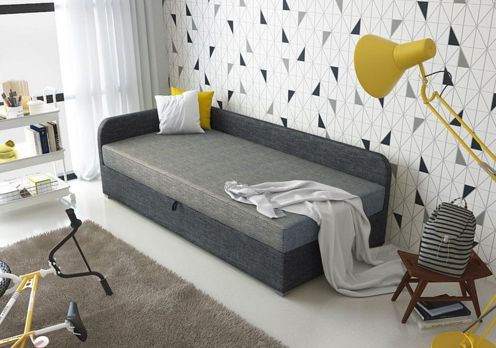 Veneti Jednolôžková čalúnená posteľ VALESKA COMFORT - 80x200, ľavá, svetlo šedá / šedá