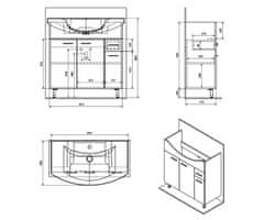 AQUALINE ZOJA umývadlová skrinka 82,8x74x34,3cm, biela 51083A - Aqualine