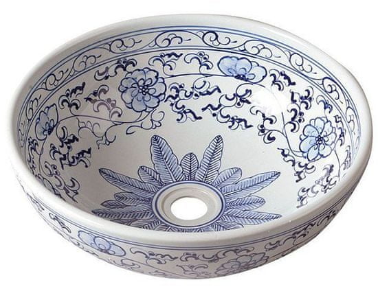 SAPHO PRIORI keramické umývadlo, priemer 42cm, biela s modrým vzorom PI012 - Sapho