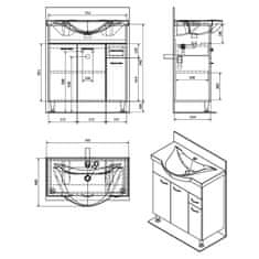 AQUALINE KERAMIA FRESH umývadlová skrinka 75,2x74x34,4cm, biela 50082A - Aqualine