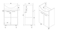 AQUALINE ZOJA umývadlová skrinka 50,5x74x30cm, biela 51055A - Aqualine