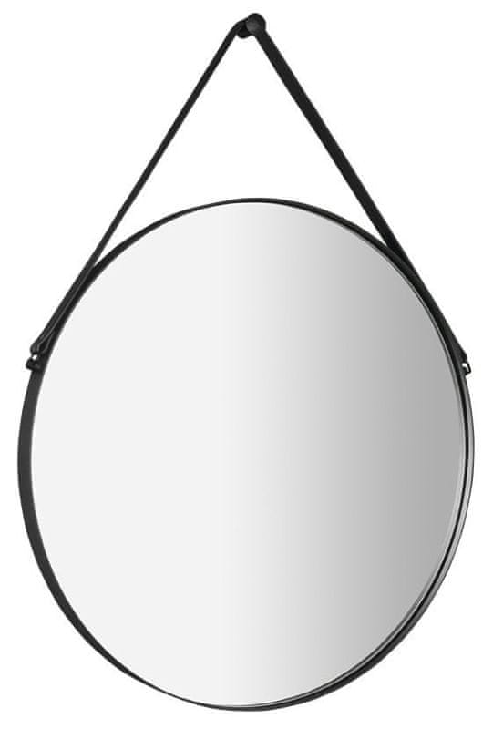 SAPHO ORBITER zrkadlo okrúhle s koženým opaskom, ø 70cm, čierna mat ORT070 - Sapho