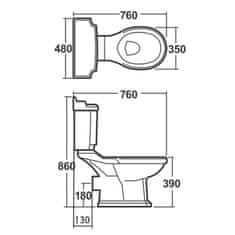 AQUALINE ANTIK WC nádržka vrátane splachovacieho mechanizmu, biela AK107-208 - Aqualine
