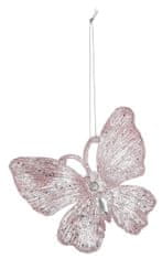 STREFA Vianočná dekorácia motýľ 11cm plastová ružová (2ks)