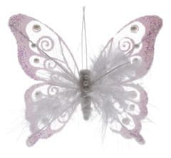 STREFA Dekorácia s motýľom 15,5 cm plast/perie biely klip (2ks)