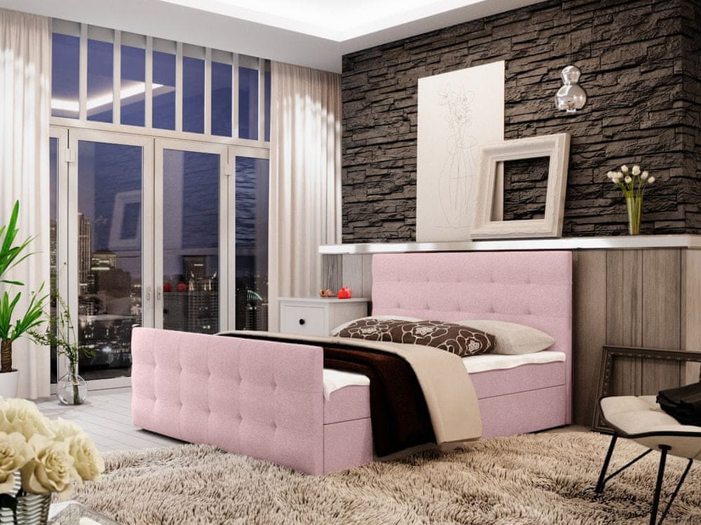 Veneti Boxspringová manželská posteľ VASILISA 2 - 160x200, ružová