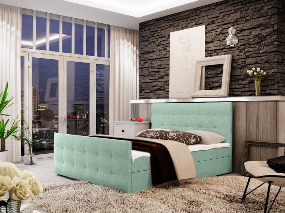 Veneti Boxspringová manželská posteľ VASILISA 2 - 140x200, svetlo zelená