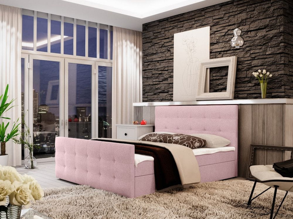 Veneti Boxspringová manželská posteľ VASILISA COMFORT 2 - 140x200, ružová