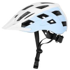 Spokey POINTER Cyklistická prilba s LED blikačkou, 58-61 cm, bielo-modrá