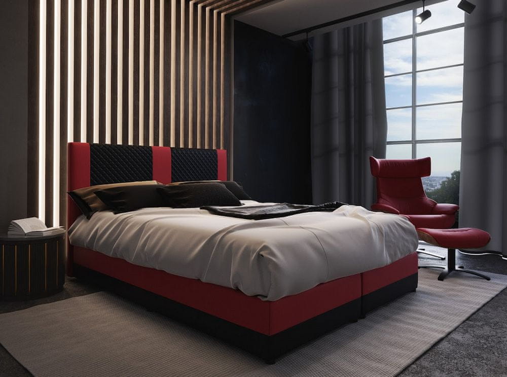 Veneti Boxspringová posteľ s úložným priestorom PIERROT - 140x200, čierna / červená