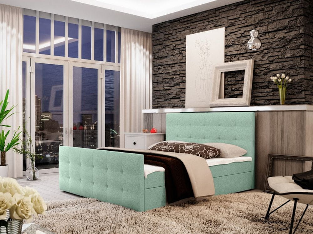 Veneti Boxspringová manželská posteľ VASILISA COMFORT 2 - 160x200, svetlo zelená
