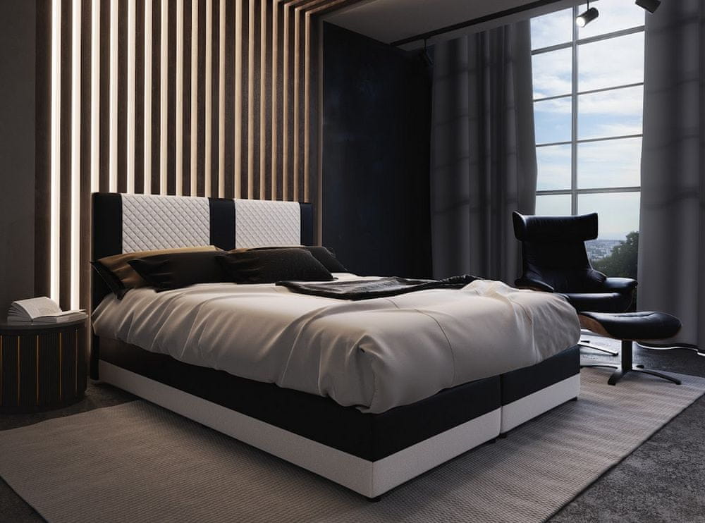 Veneti Boxspringová posteľ s úložným priestorom PIERROT - 180x200, biela / čierna