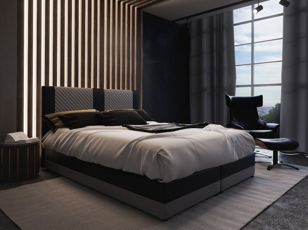 Veneti Boxspringová posteľ s úložným priestorom PIERROT - 160x200, šedá / čierna