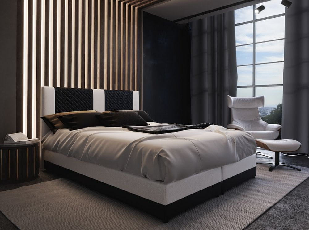 Veneti Boxspringová posteľ s úložným priestorom PIERROT - 180x200, čierna / biela