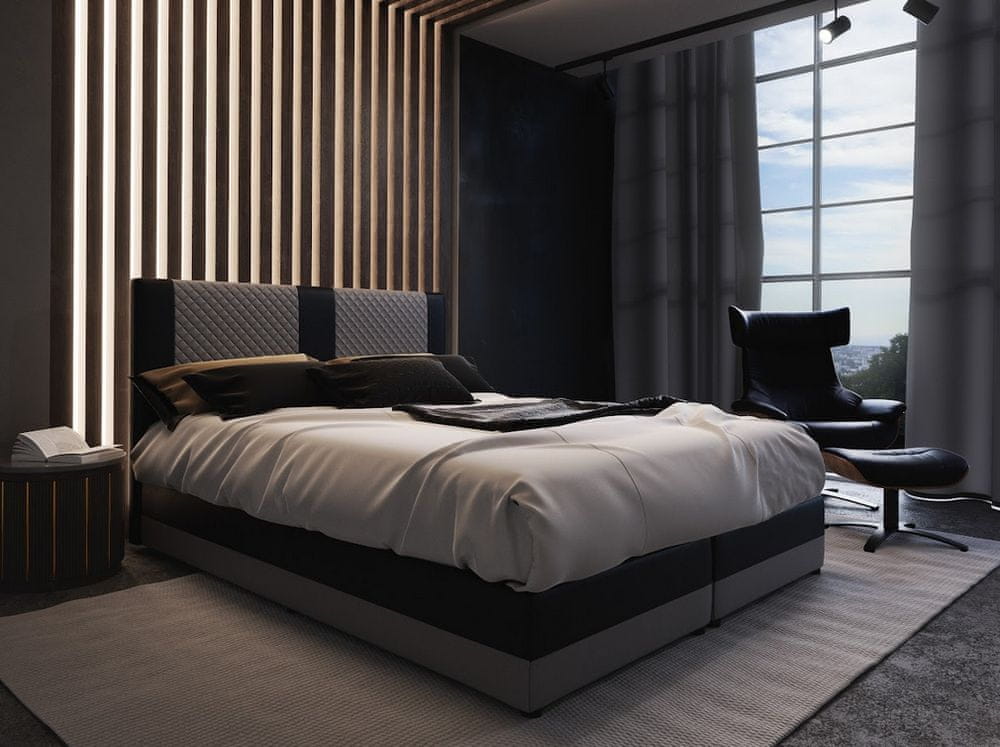 Veneti Boxspringová posteľ s úložným priestorom PIERROT COMFORT - 200x200, šedá / čierna