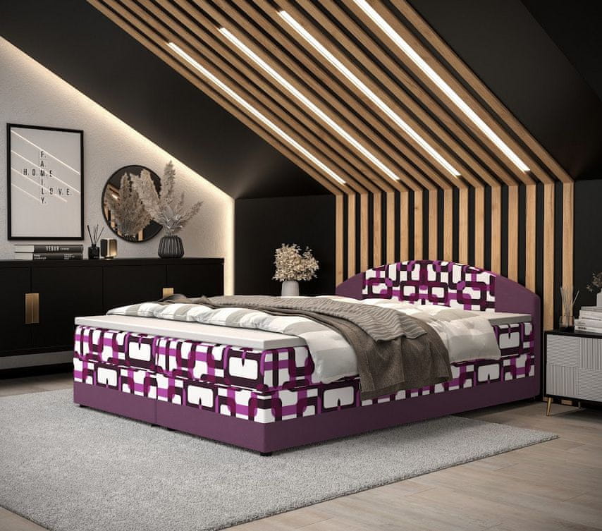 Veneti Boxspringová posteľ s úložným priestorom LIZANA COMFORT - 140x200, vzor 2 /fialová