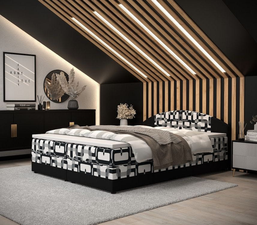 Veneti Boxspringová posteľ s úložným priestorom LIZANA COMFORT - 140x200, vzor 3 /čierna