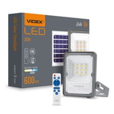 VIDEX Solárny LED reflektor 9xLED 20W 600lm 5000K IP65 so senzorom súmraku a diaľkovým ovládaním