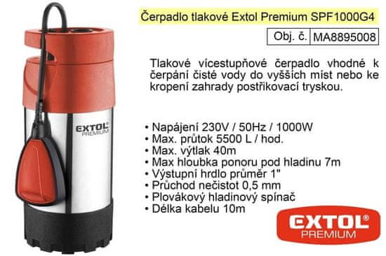Extol Premium Čerpadlo elektrické nerezové tlakové 1100 W 5500 l/hod Extol Premium 8895008