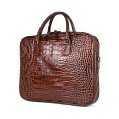 VegaLM Kožená pracovná cestovná taška s dezénom krokodíla v hnedej farbe