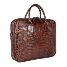 VegaLM Kožená pracovná cestovná taška s dezénom krokodíla v hnedej farbe