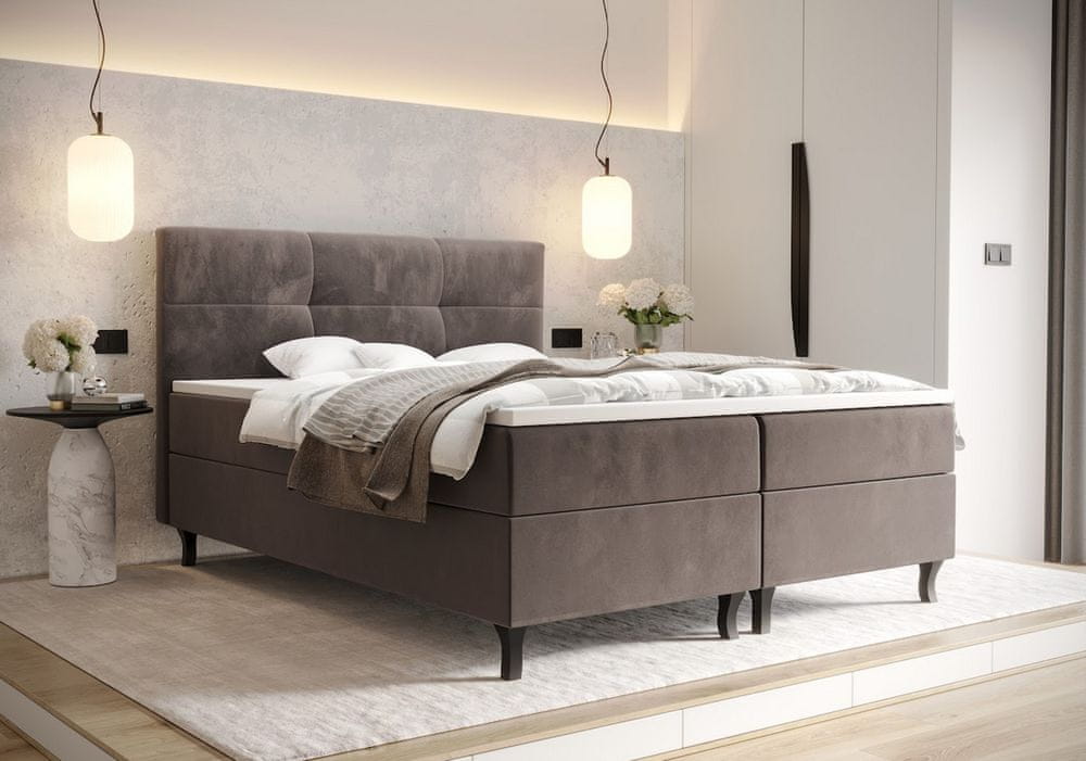 Veneti Boxspringová posteľ s úložným priestorom DORINA - 200x200, mliečna čokoláda