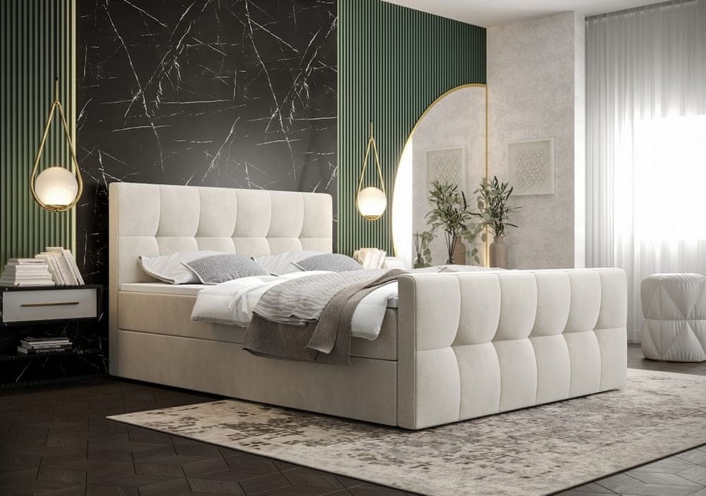 Veneti Boxspringová posteľ s úložným priestorom ELIONE COMFORT - 200x200, béžová
