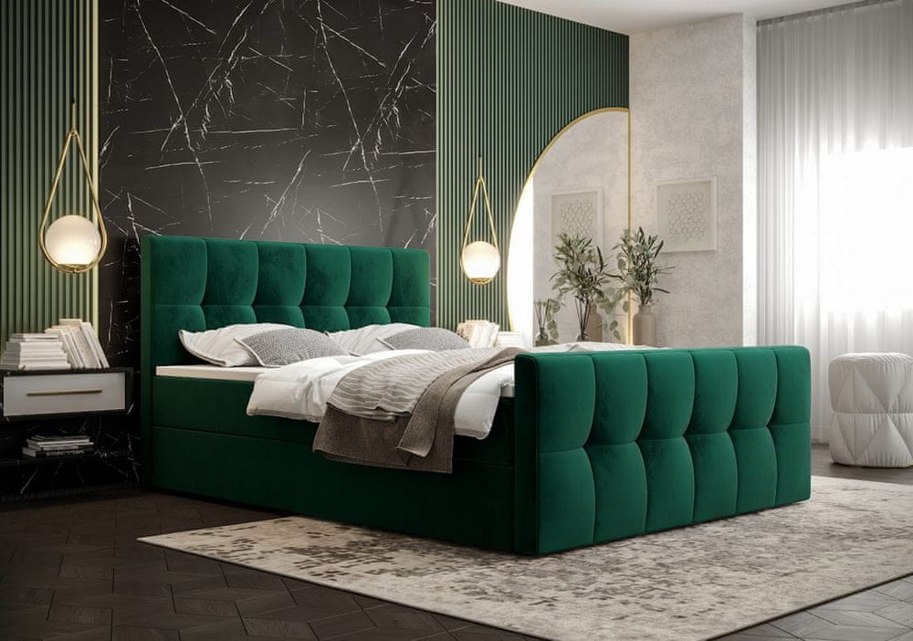 Veneti Boxspringová posteľ s úložným priestorom ELIONE COMFORT - 180x200, zelená