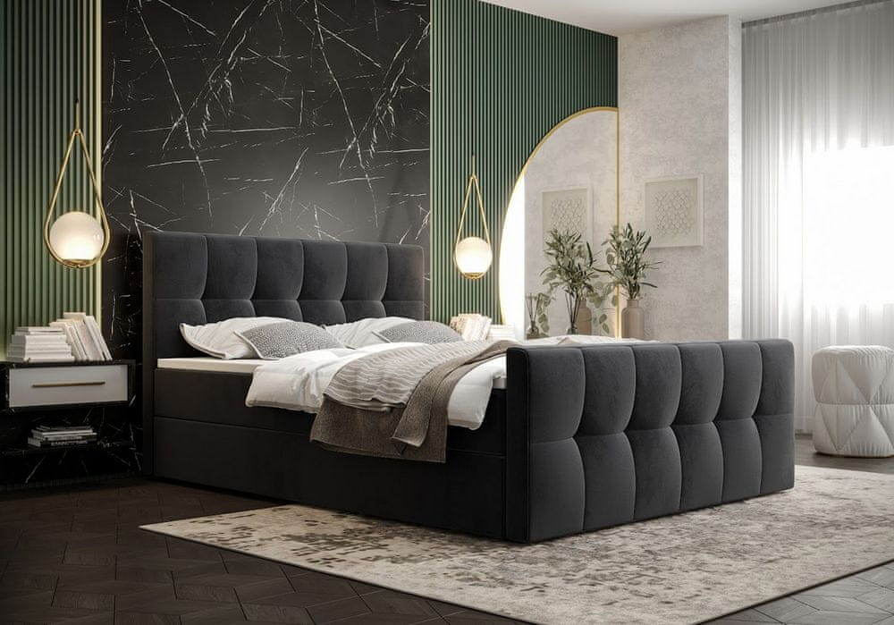 Veneti Boxspringová posteľ s úložným priestorom ELIONE COMFORT - 200x200, svetlá grafitová