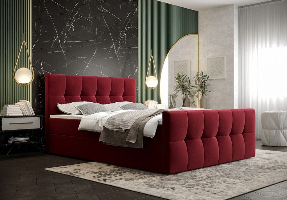 Veneti Boxspringová posteľ s úložným priestorom ELIONE COMFORT - 180x200, červená