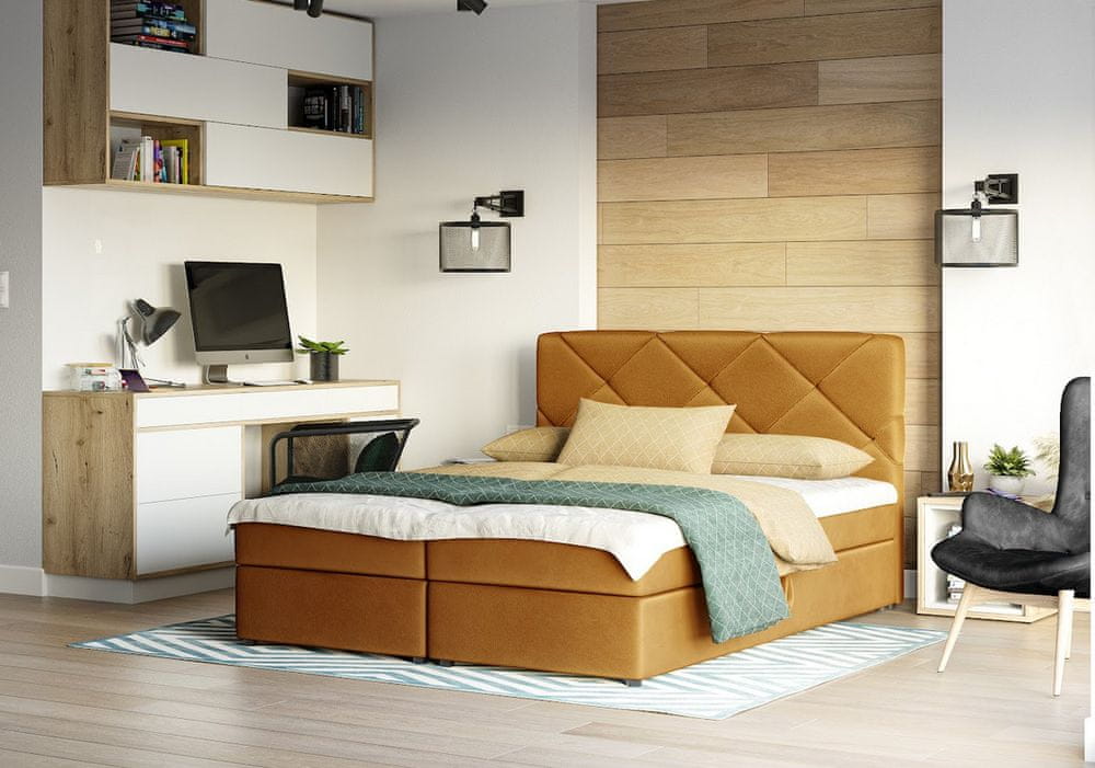 Veneti Manželská posteľ s úložným priestorom KATRIN COMFORT - 180x200, horčicová